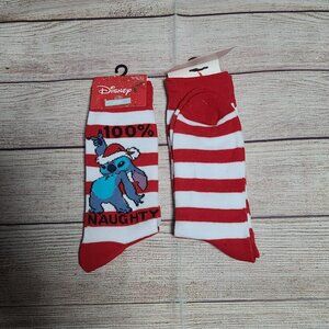 Disney Stitch Naughty Holiday Crew Socks - NEW